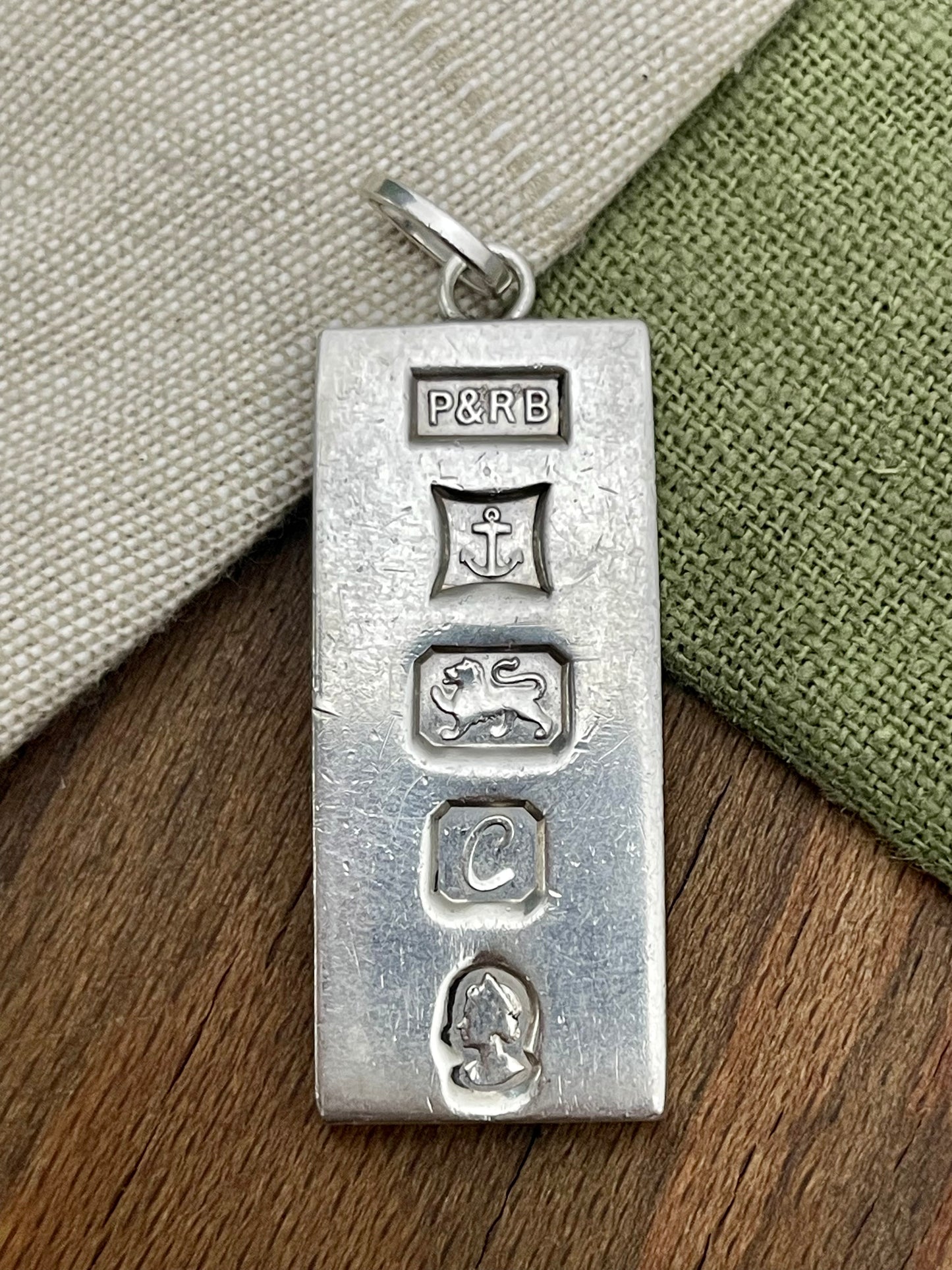 Bullion Bank Bar Pendant Solid Sterling 925 Silver Vintage Jewelry (not 999)