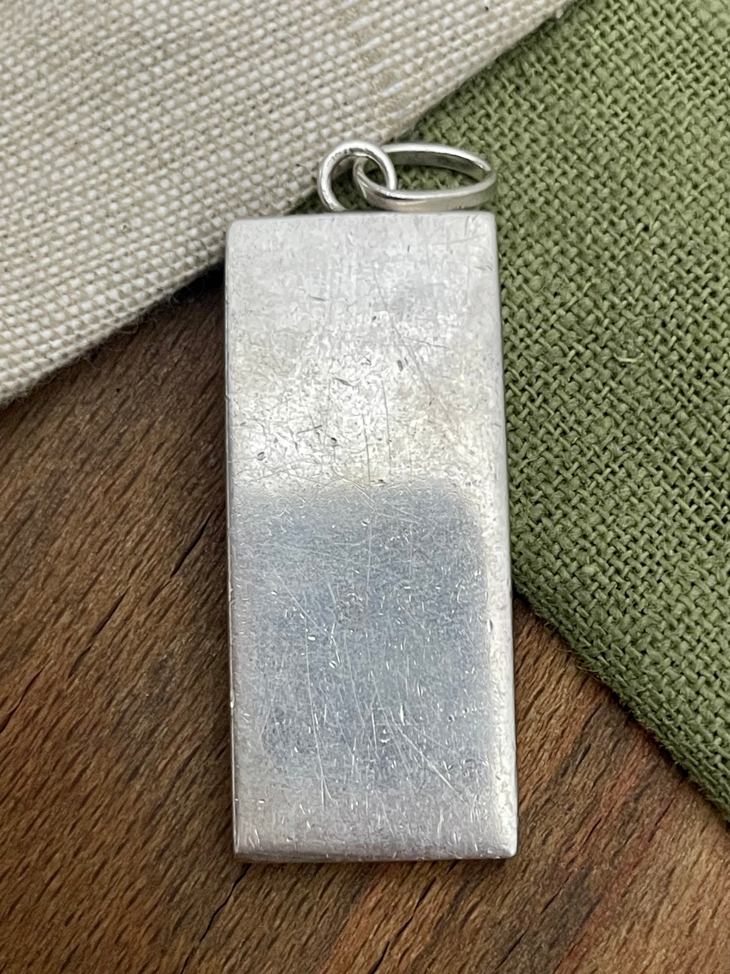 Bullion Bank Bar Pendant Solid Sterling 925 Silver Vintage Jewelry (not 999)