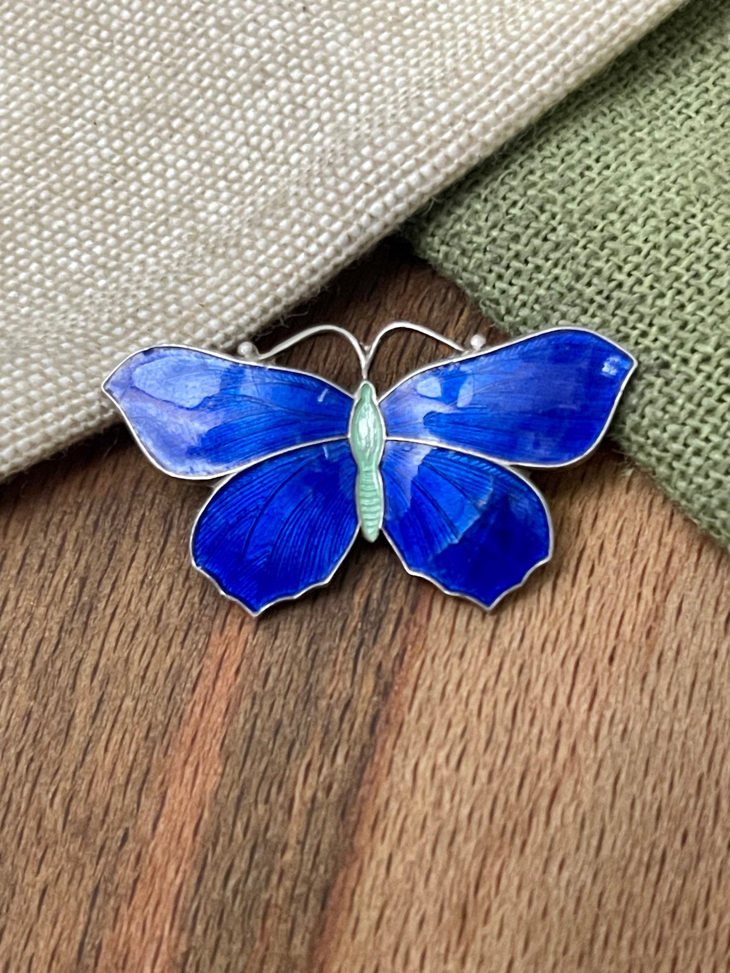 Norwegian Blue Butterfly Brooch Pin Sterling 925 Silver Vintage Retro Jewelry