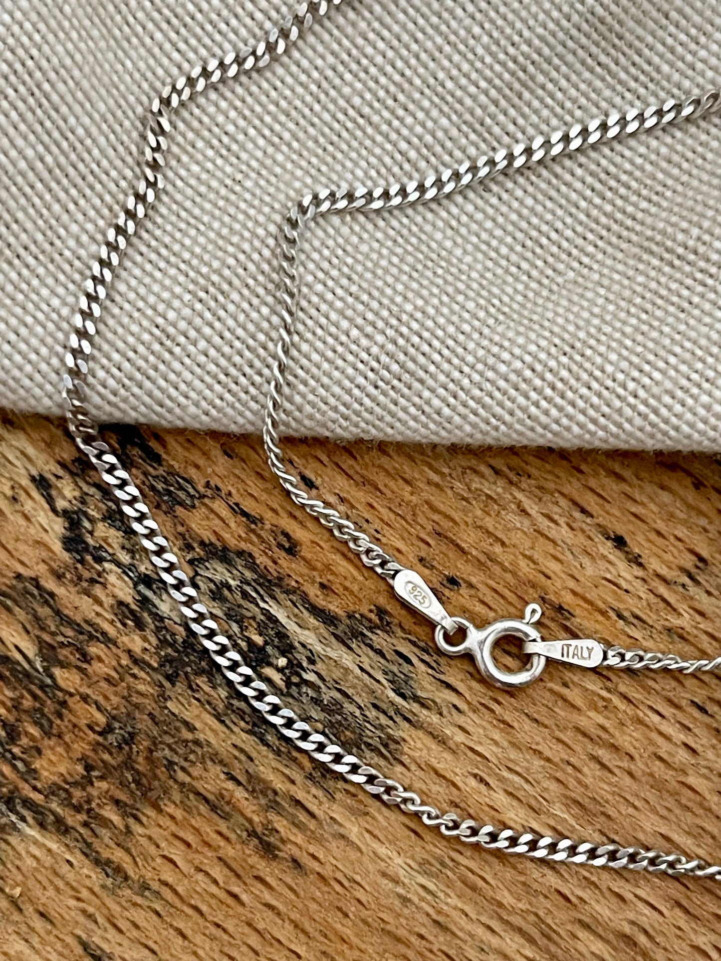 Nice Thin Curb Link Necklace Solid Sterling 925 Silver Vintage Jewellery