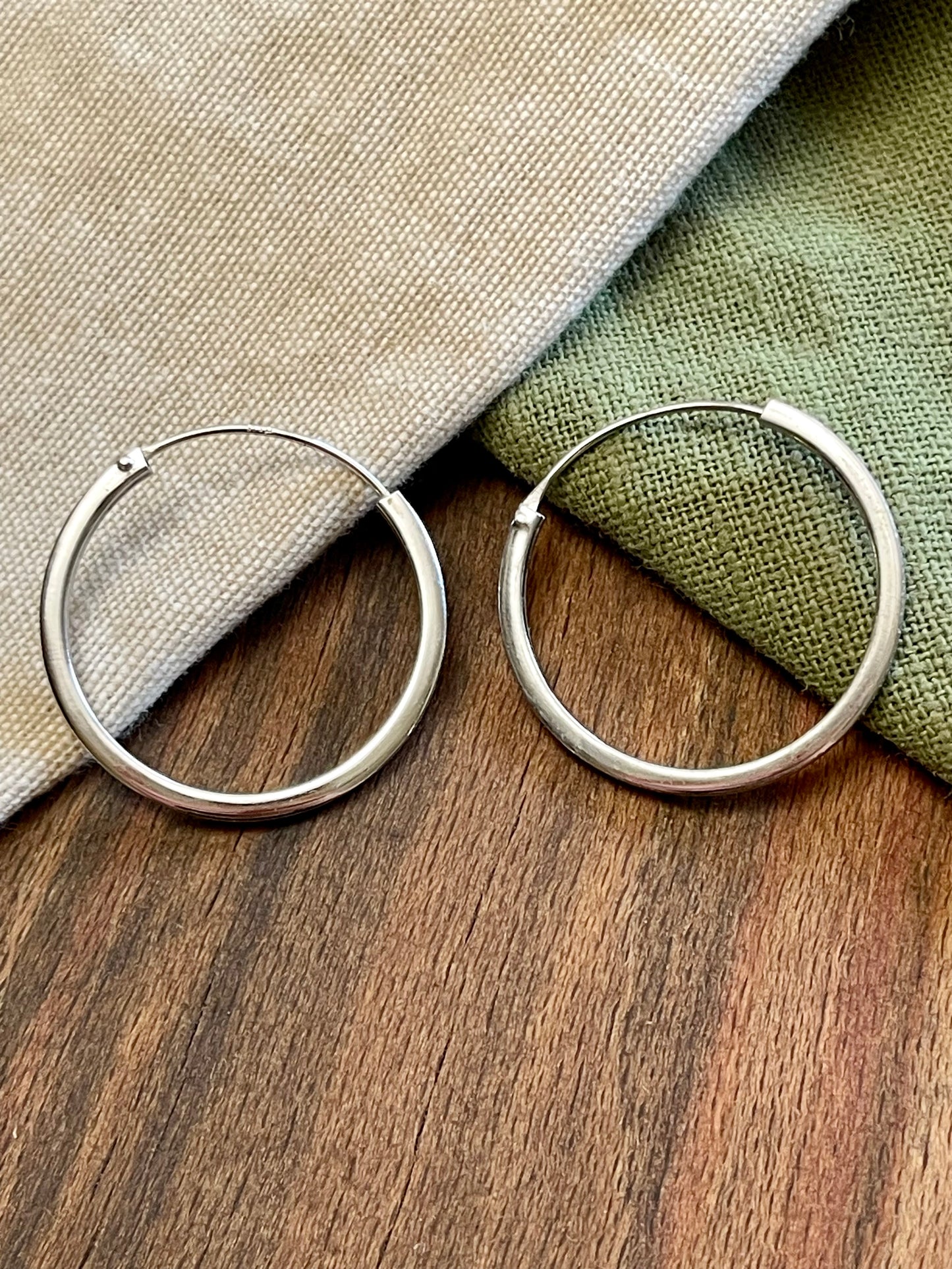 Nice Large Circle Round Hoops Earrings Solid Sterling 925 Silver Vintage Jewelry