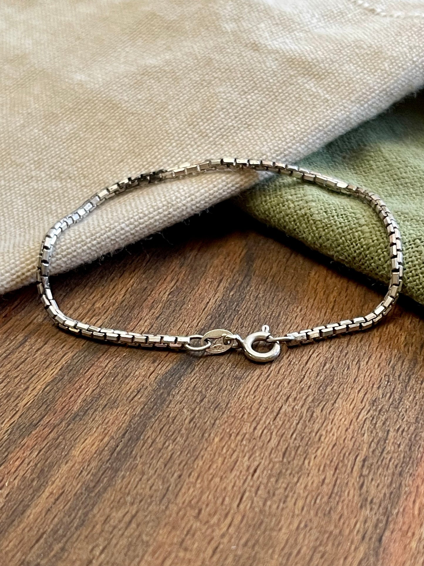 Short Rope Snake Square Link Chain Bracelet Solid Sterling 925 Vintage Silver