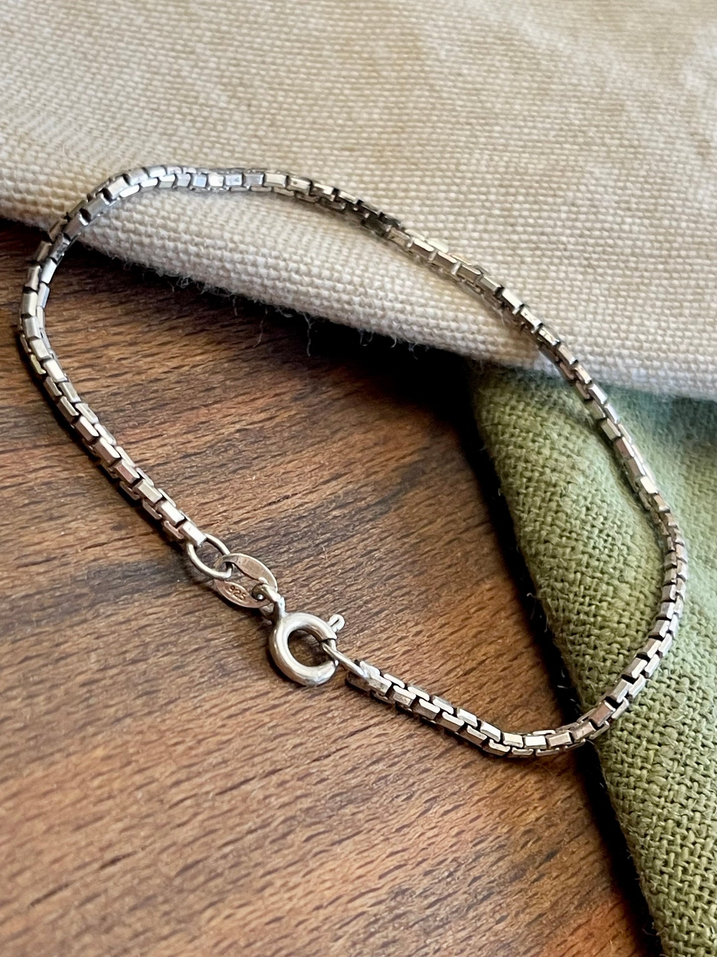 Short Rope Snake Square Link Chain Bracelet Solid Sterling 925 Vintage Silver