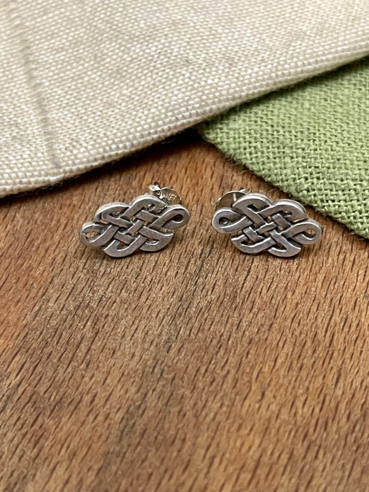 Woven Celtic Scottish Studs Earrings Solid Sterling 925 Silver Vintage Handmade