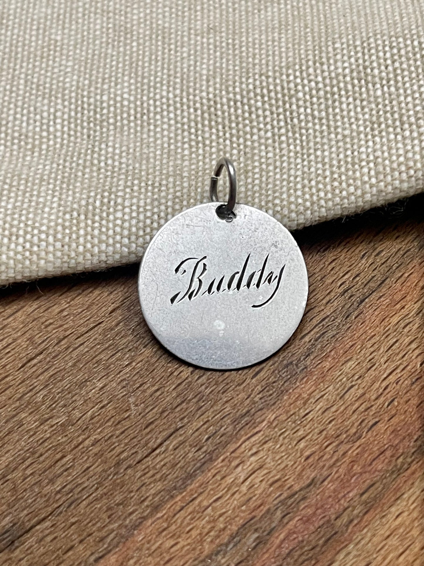 BUDDY Name Engraved Charm ID Pendent Solid 925 Sterling Silver Vintage Jewelry