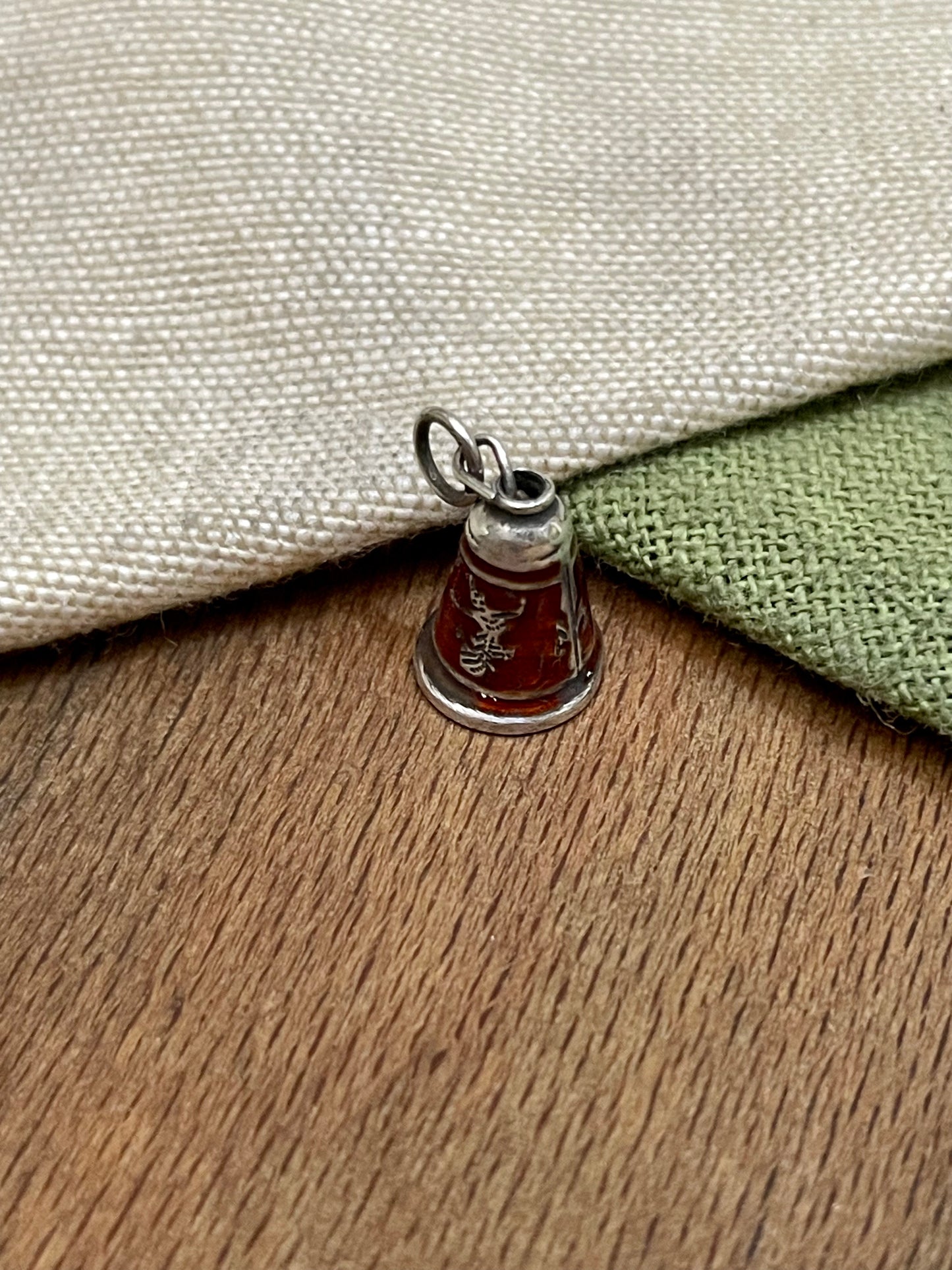 Nice Old Red Enamel Bell Charm Pendent Solid 925 Sterling Silver Vintage Retro