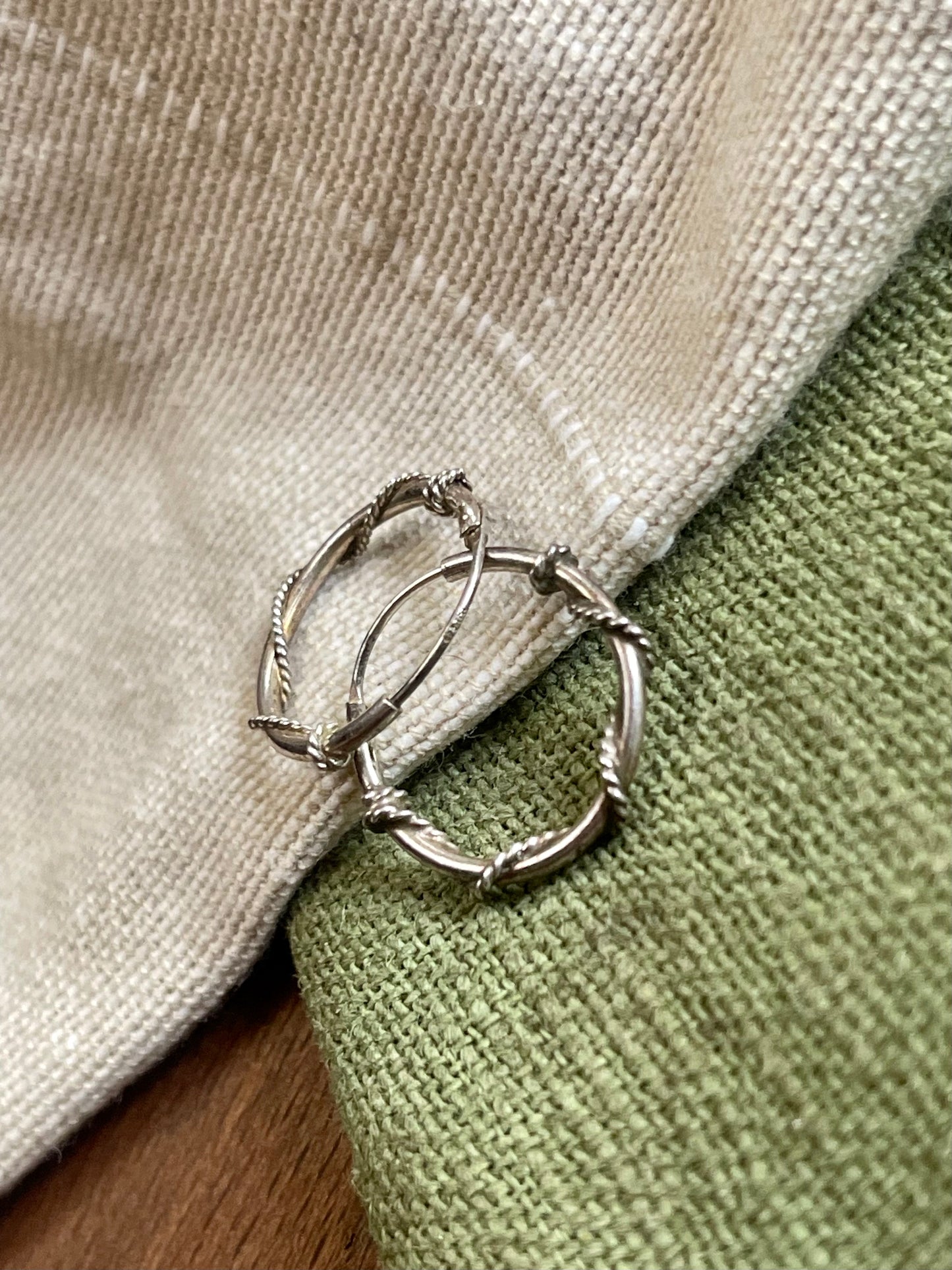 Twisted Loop Ring Hoop Earrings Solid Sterling 925 Silver Vintage Jewelry