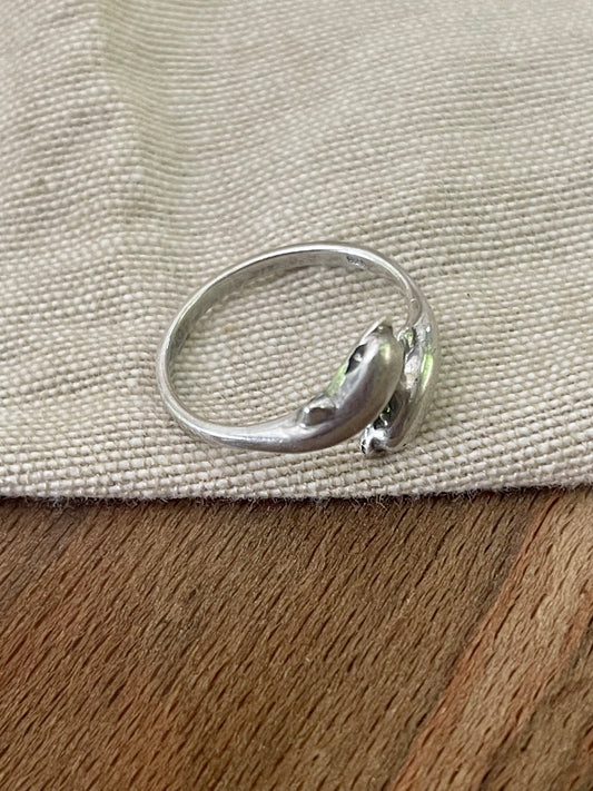 Lovely Cute Sterling 925 Silver Dolphin Modernist Ring Set SIZE 18 Q for Women