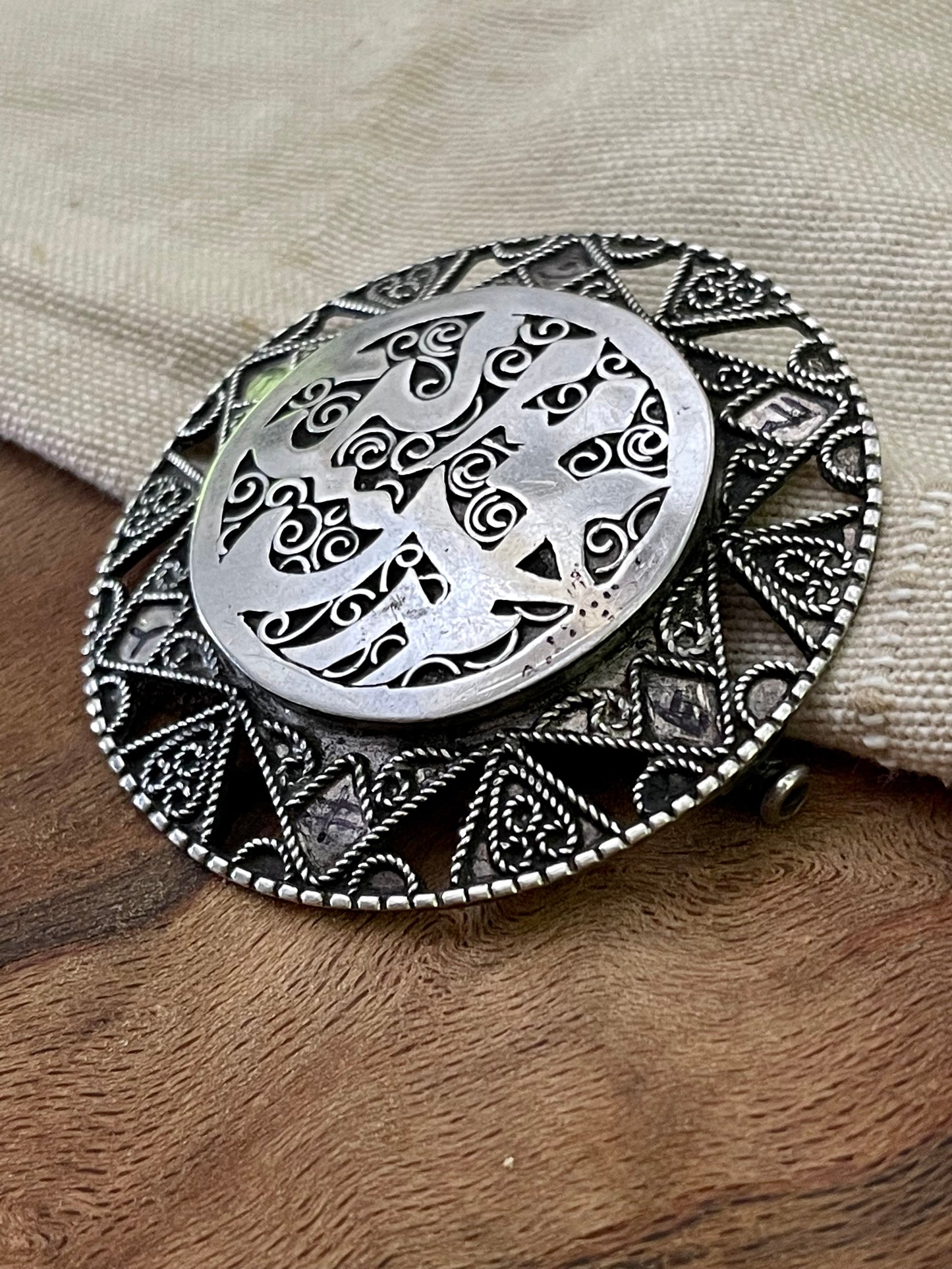 Heavy Large Statement South American Big Brooch Pendant Stirling 925 Silver Gift