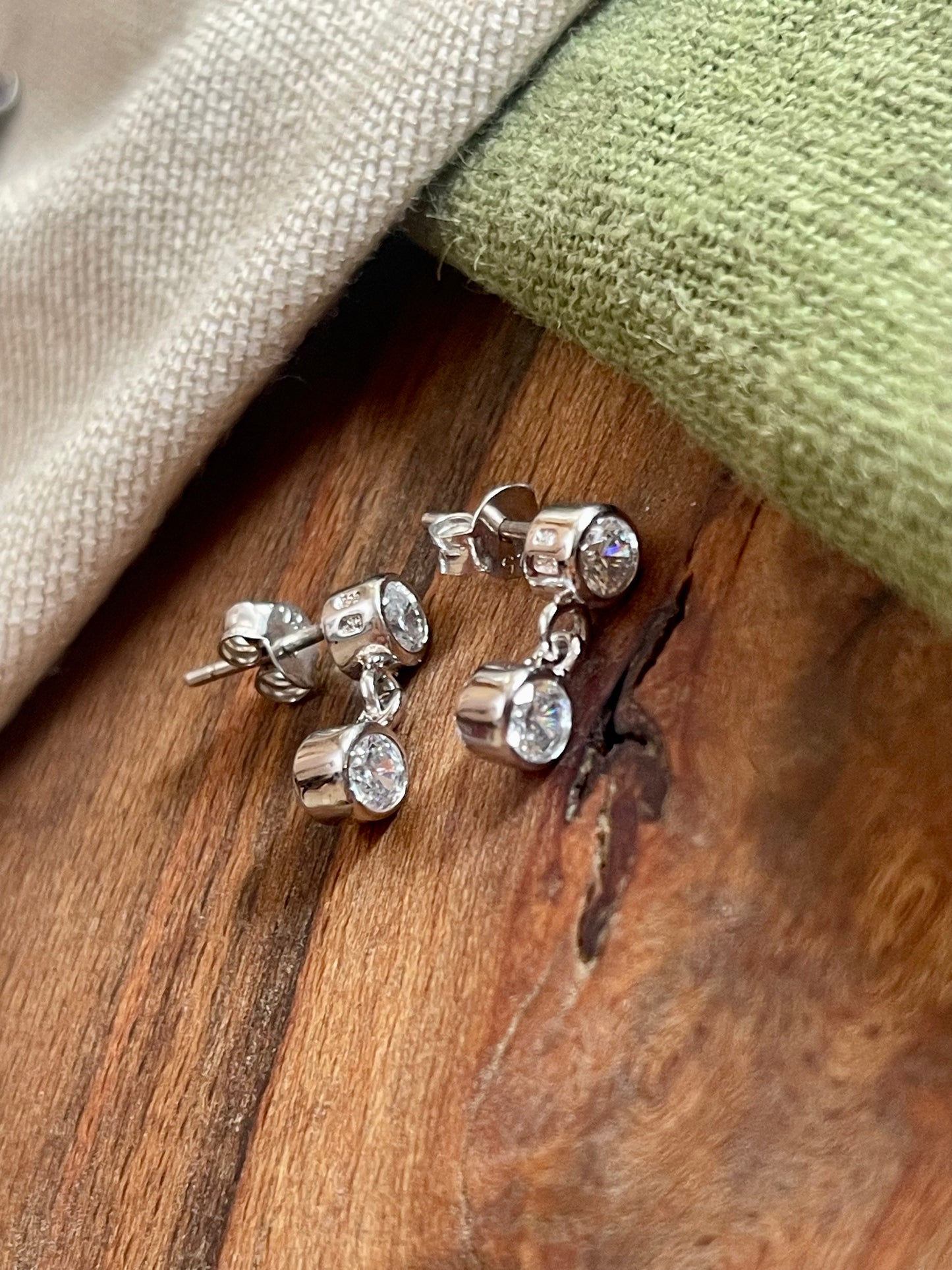 Nice Iced Out Drop Studs Earrings Solid Sterling 925 Silver Vintage Jewelry