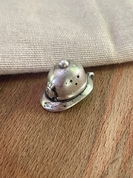 Policeman's Helmet Pendant Charm Sterling 925 Silver 1950s Vintage Retro Antique