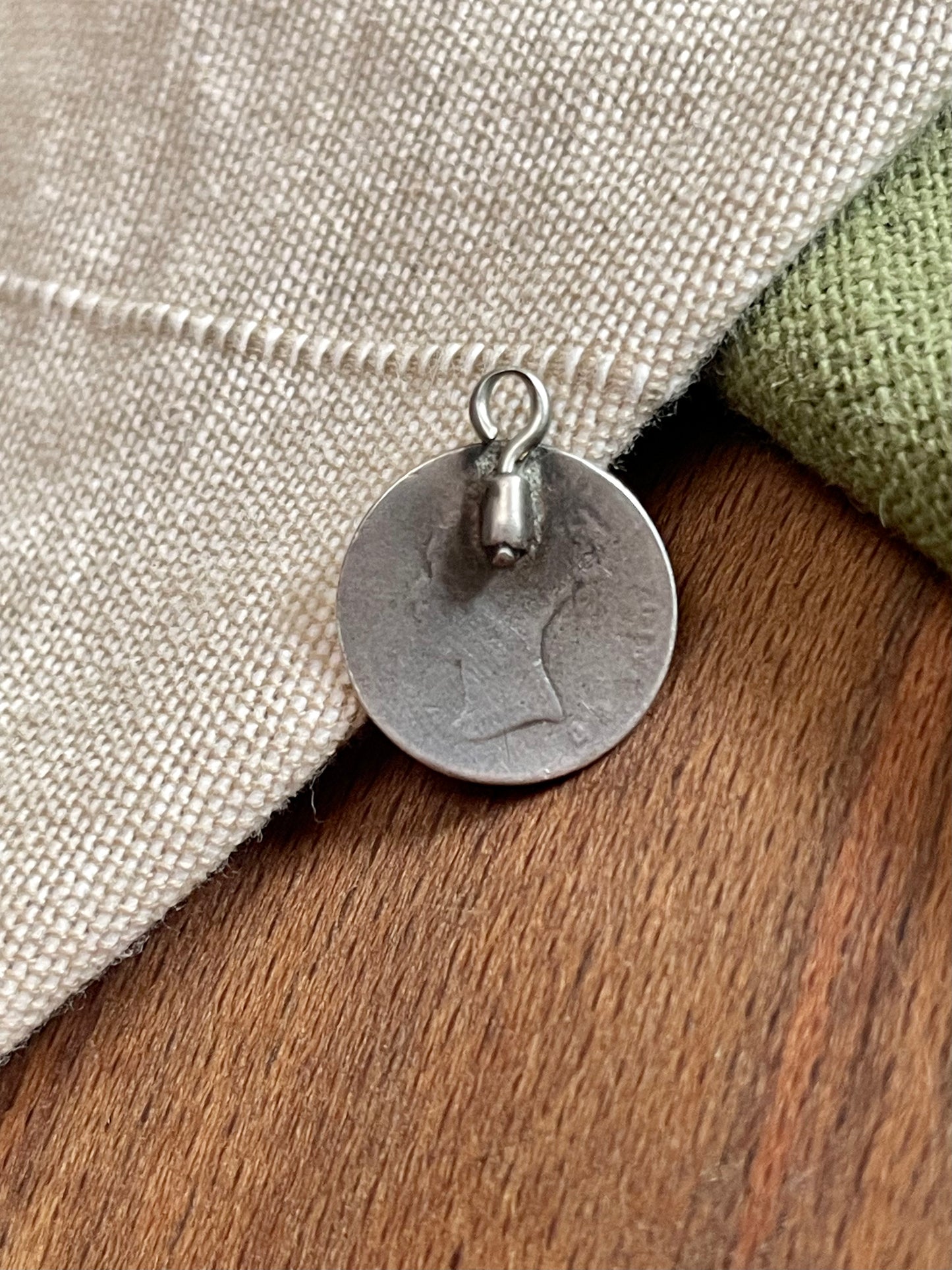 Antique 1849 4 Four Pence Coin Charm Pendent Solid 925 Sterling Silver Jewelry