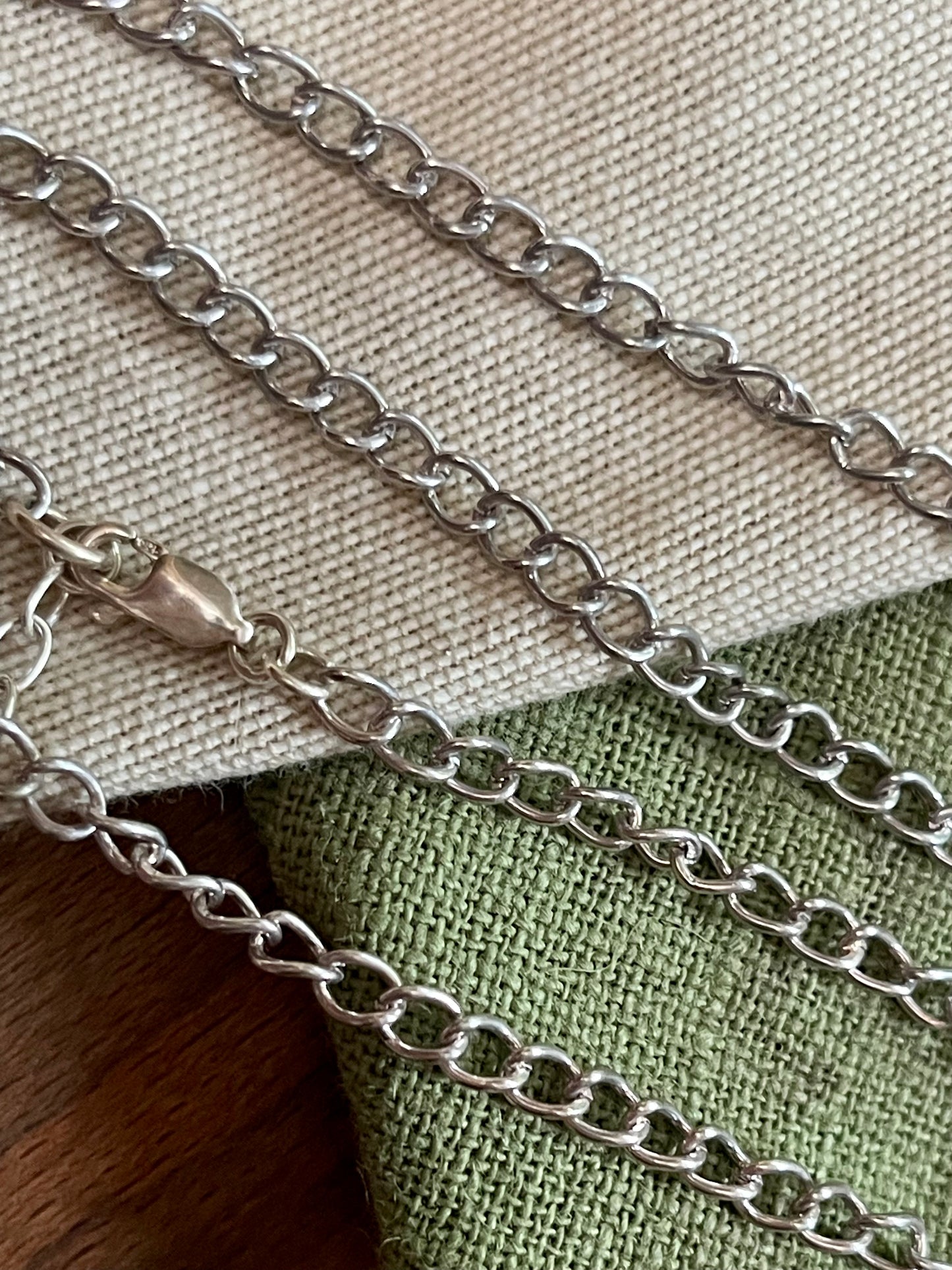 Thin Curb Link Chain Necklace Sterling 925 Silver Vintage Jewelry 18" Inch