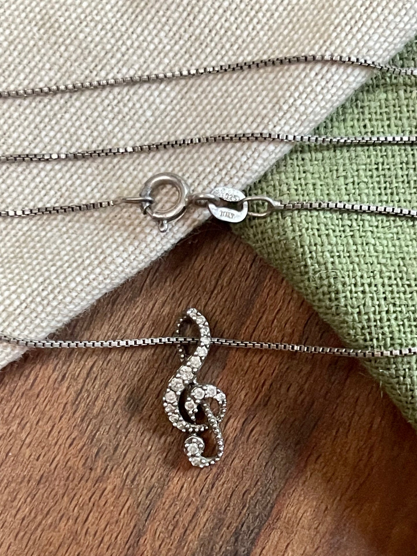 Treble Clef Pendent Chain Necklace Sterling 925 Silver Jewelry 18" Inch