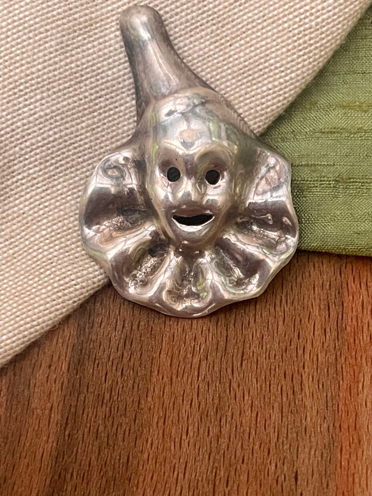 1970s Clown Brooch - Sterling 925 Silver - Vintage Retro Modernist Jewellery