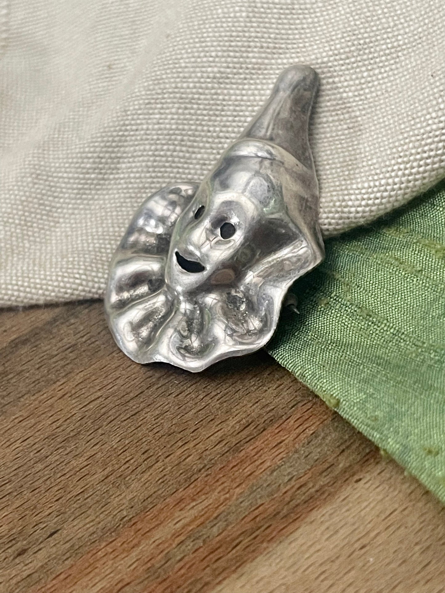 1970s Clown Brooch - Sterling 925 Silver - Vintage Retro Modernist Jewellery