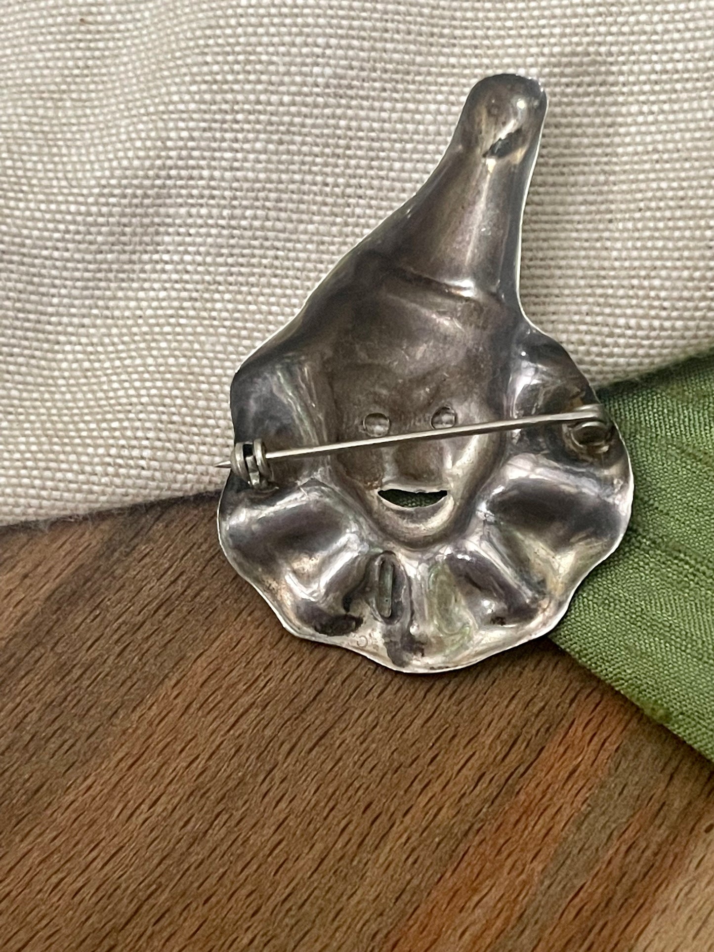 1970s Clown Brooch - Sterling 925 Silver - Vintage Retro Modernist Jewellery