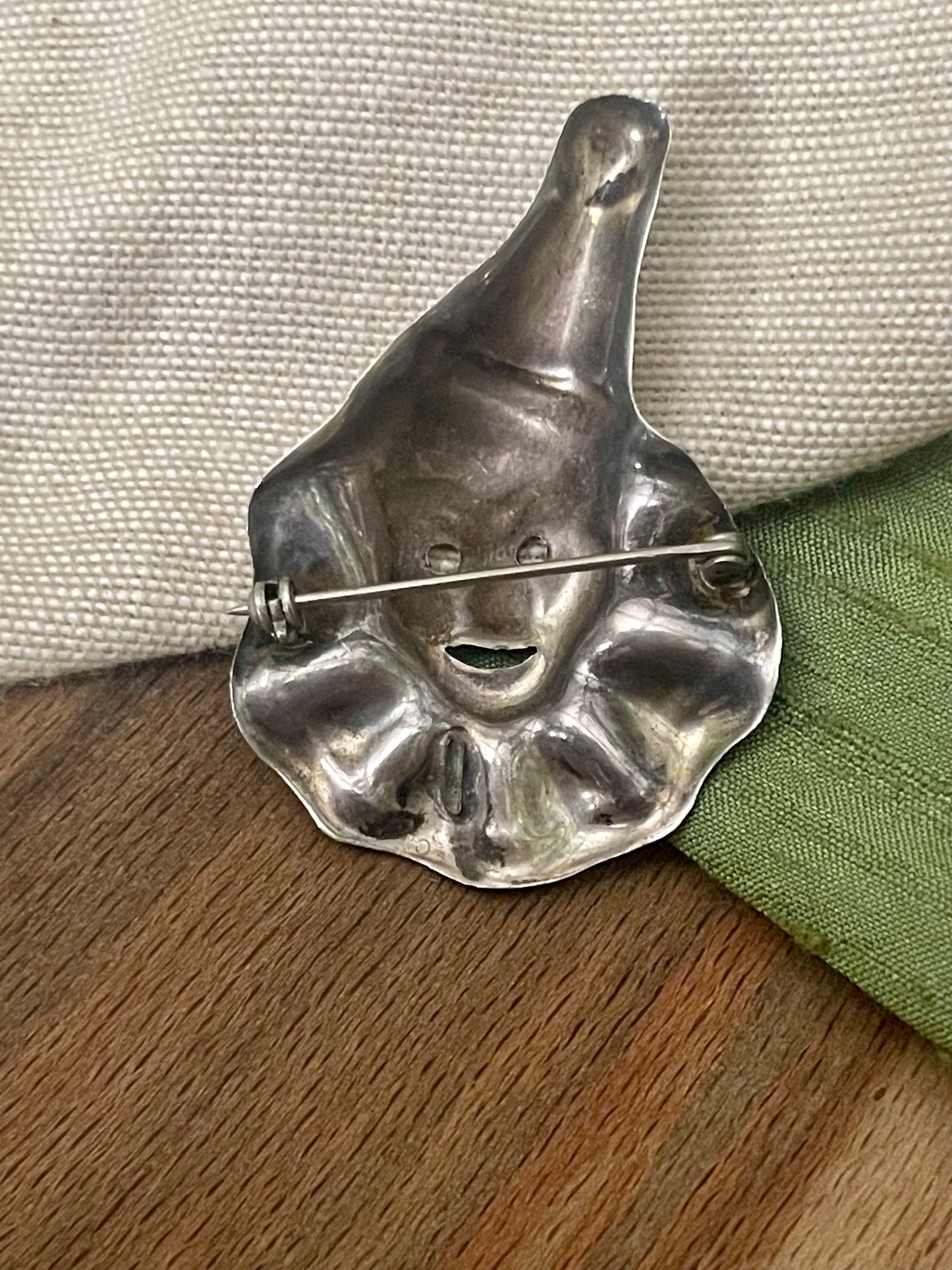 1970s Clown Brooch - Sterling 925 Silver - Vintage Retro Modernist Jewellery