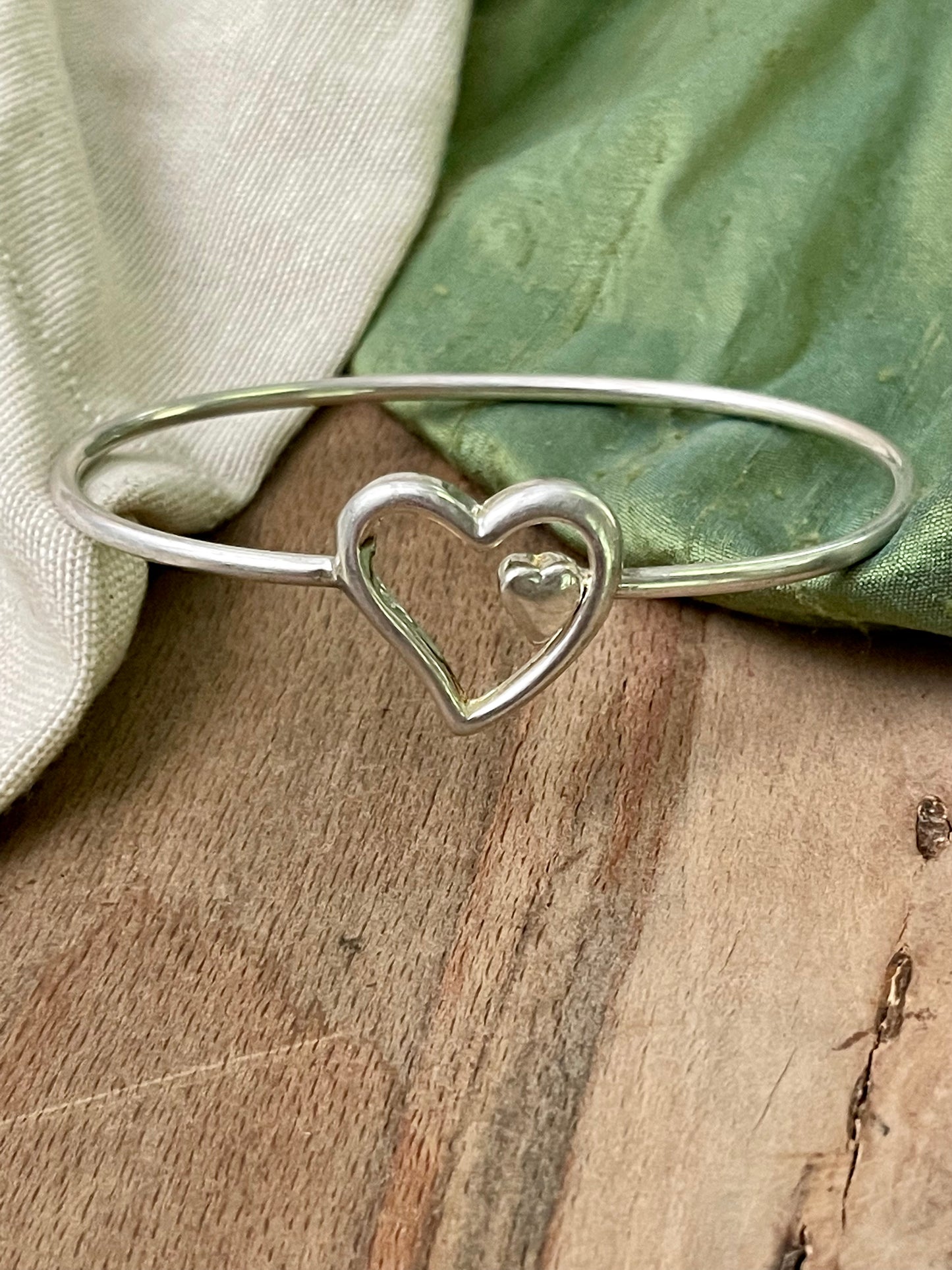 Interlinking Love Hearts Bangle Bracelet Sterling 925 Silver Vintage Jewelry