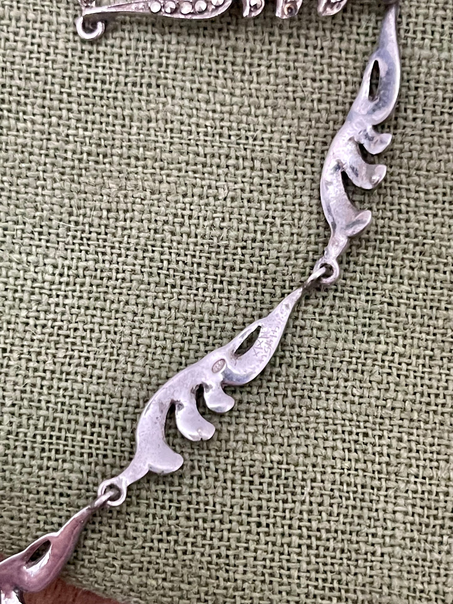 Art Nouveau Antique Marcasite Chain Necklace Solid Sterling 925 Silver Jewelry
