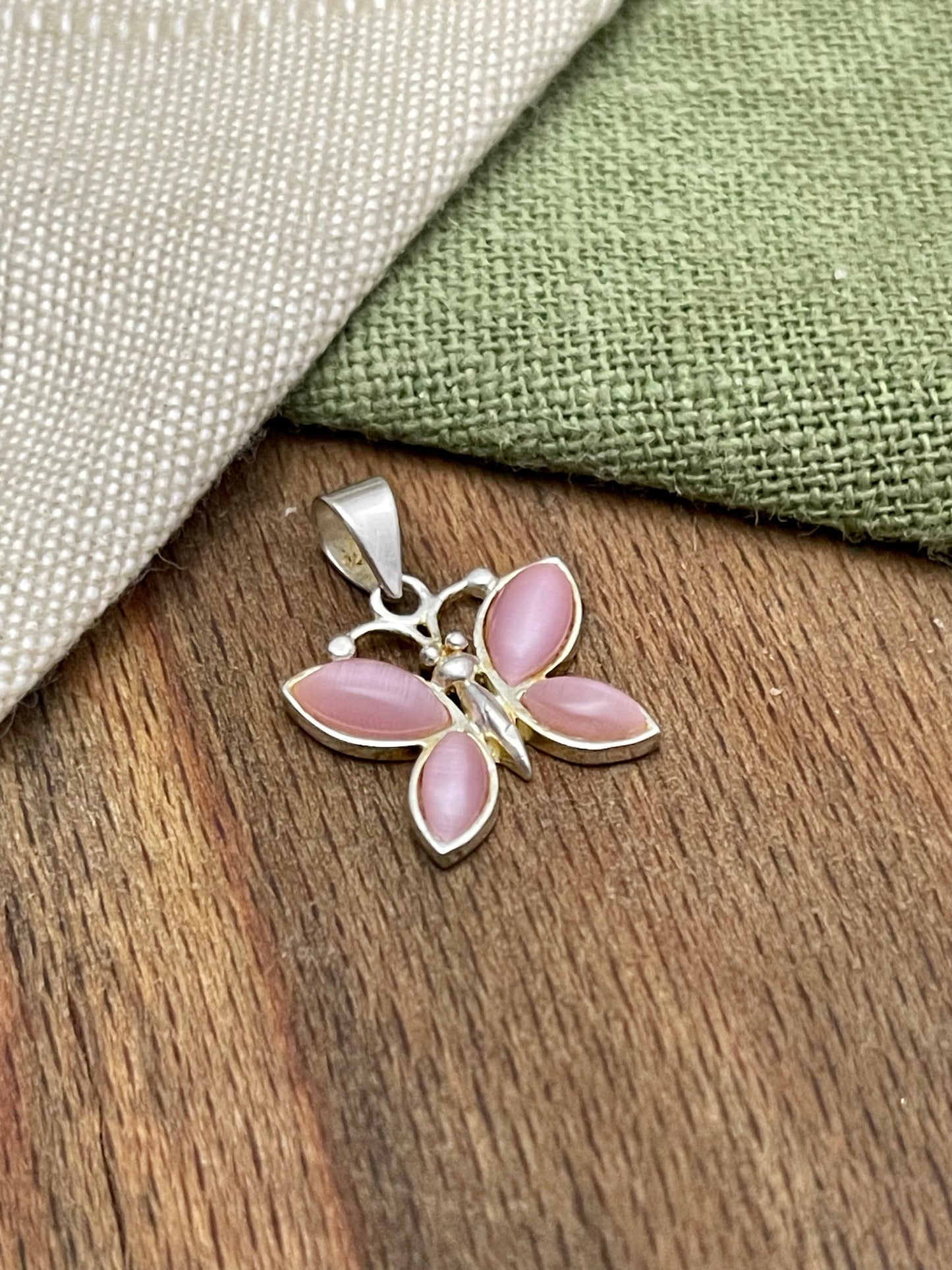 Cute Pink Butterfly Charm Necklace Pendant Sterling 925 Silver Vintage Jewelry