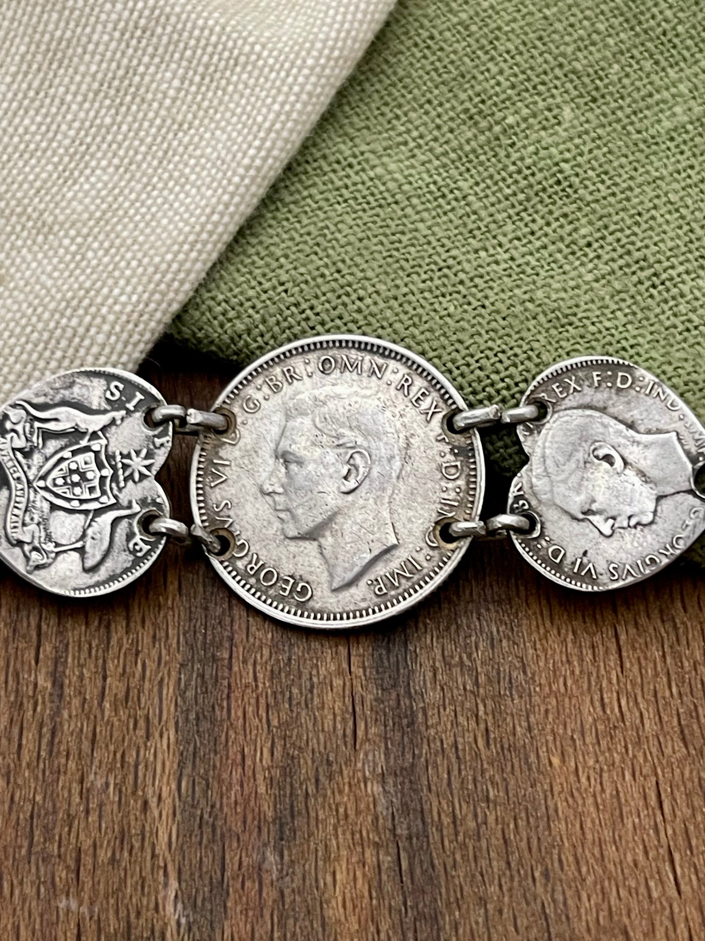 Australian Coin Money Link Solid Sterling 925 Silver Bracelet Trench Art Jewelry