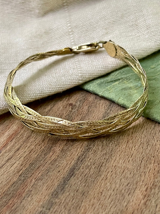 1980s Gold Plated Flat Link Bracelet Solid Sterling 925 Silver Jewelry Vintage