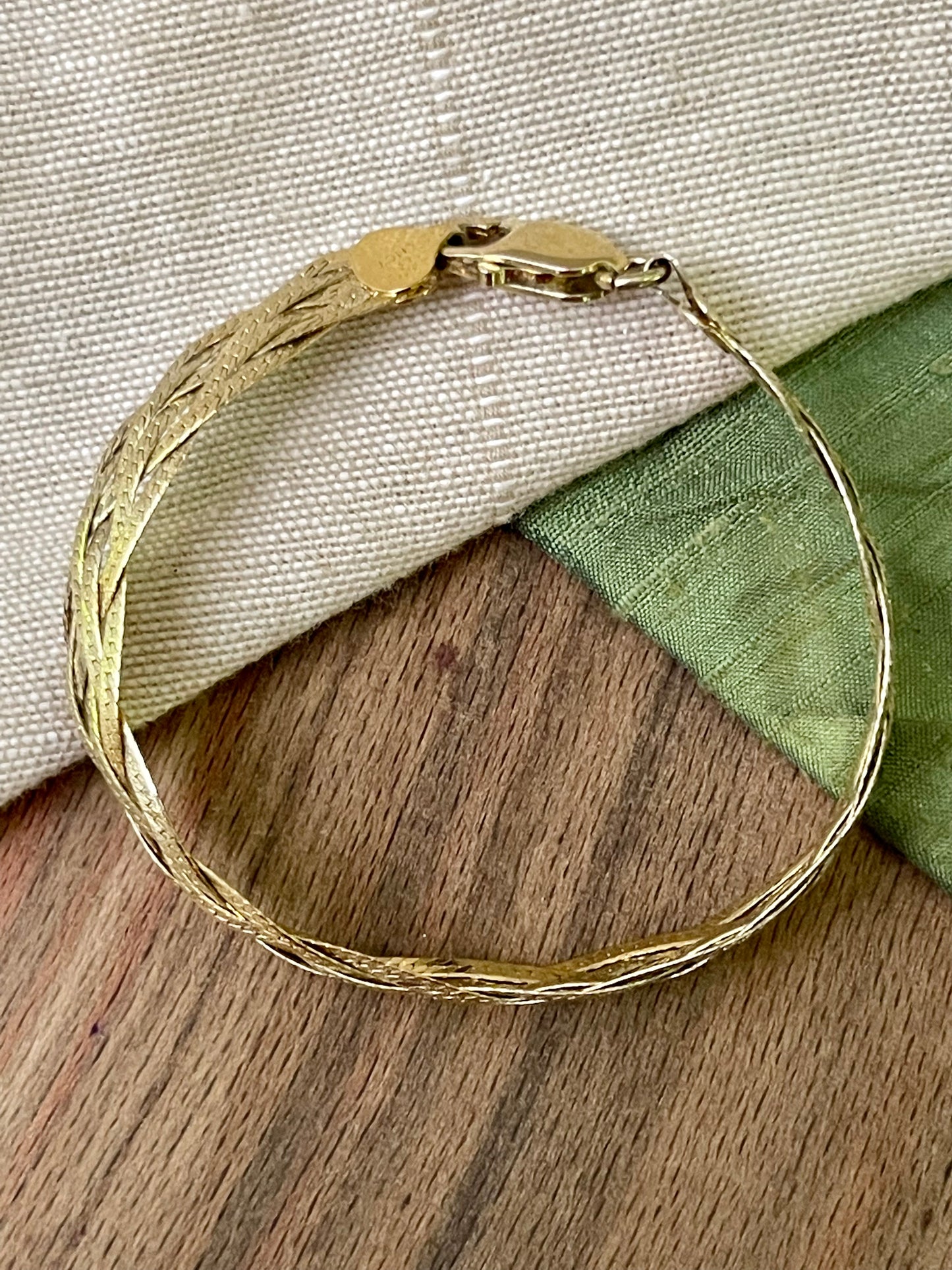 1980s Gold Plated Flat Link Bracelet Solid Sterling 925 Silver Jewelry Vintage